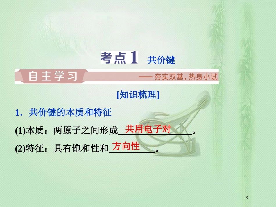 高考化学一轮复习 选考 物质结构与性质 第2节 化学键与分子间作用力优质课件 鲁科版_第3页