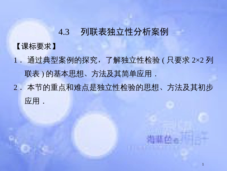 高中数学 第四章 典型统计案例 4.3 列联表独立性分析案例课件 湘教版选修1-2_第1页