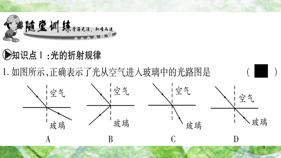 八年级物理上册 第4章 第4节 光的折射习题优质课件 （新版）教科版_第3页