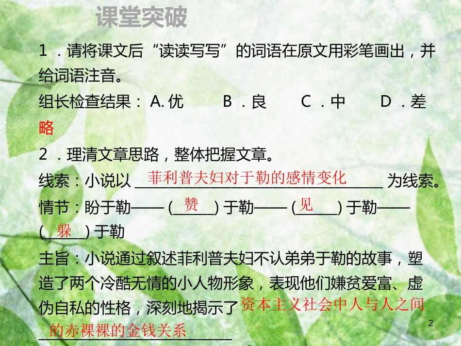 九年级语文上册 第四单元 15 我的叔叔于勒习题优质课件 新人教版 (3)_第2页