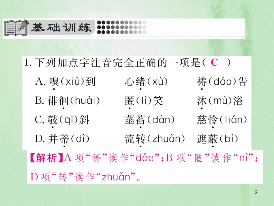 ioeAAA七年级语文上册 第二单元 7 散文诗二首习题优质课件 新人教版_第2页