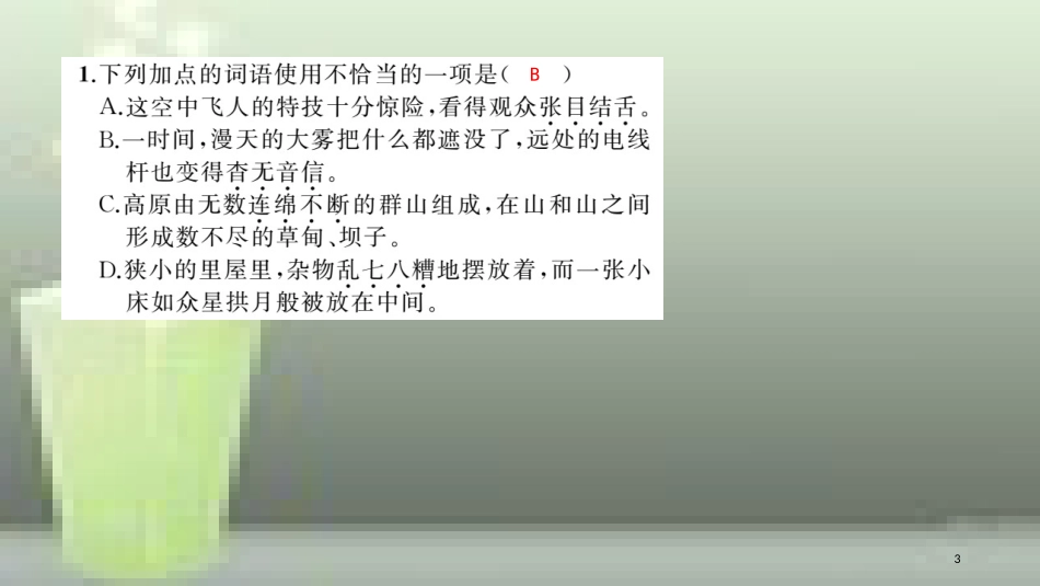 （玉林专用）八年级语文上册 第四单元 16 昆明的雨习题优质课件 新人教版_第3页