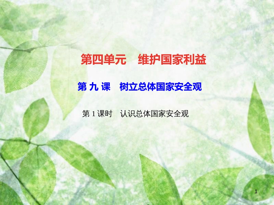 八年级道德与法治上册 第四单元 维护国家利益 第九课 树立总体国家安全观 第1框 认识总体国家安全观习题优质课件 新人教版_第1页