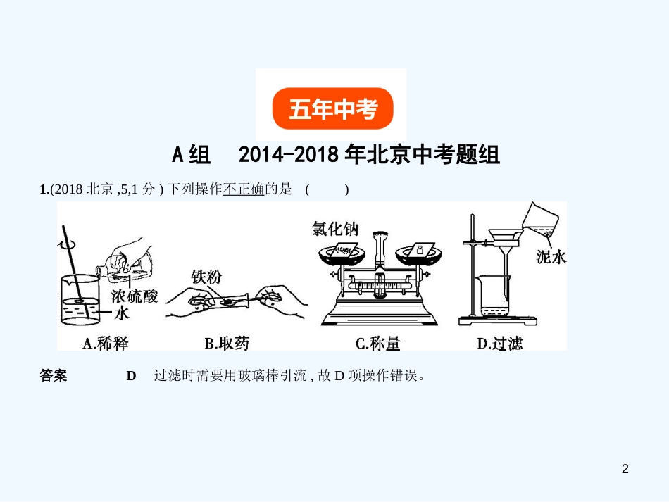 （北京专用）2019年中考化学复习 专题十三 基本操作（试卷部分）优质课件_第2页