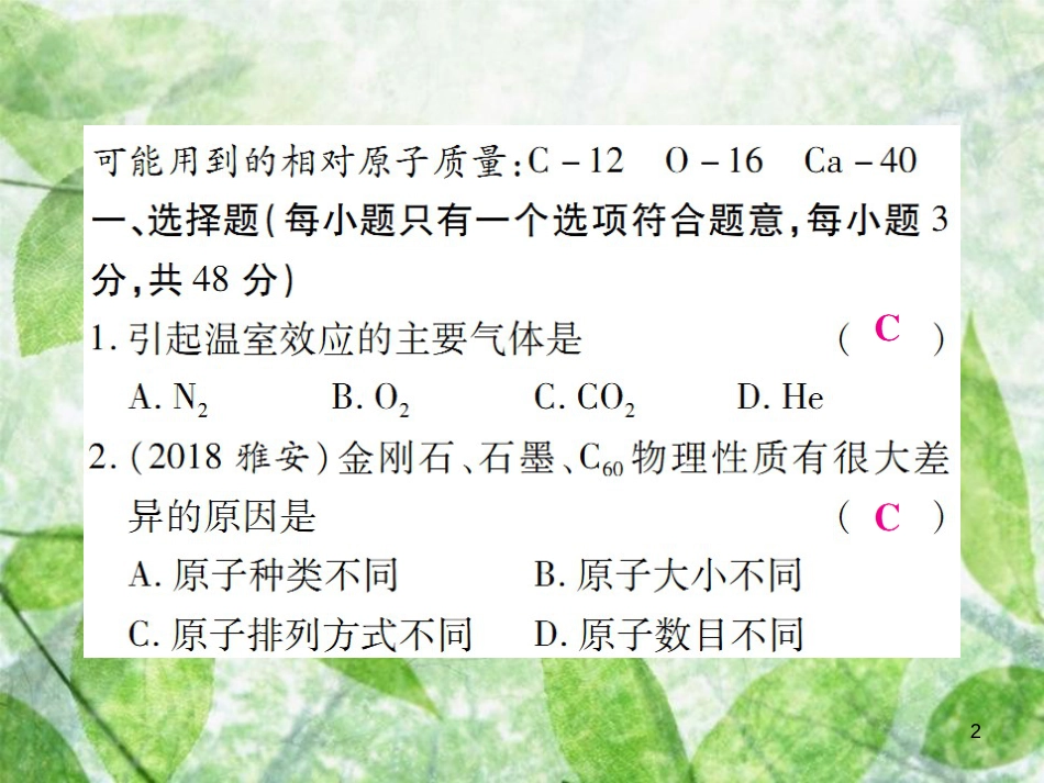 九年级化学上册 第六单元《碳和碳的氧化物》检测题优质课件 （新版）新人教版_第2页