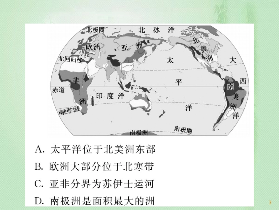 七年级地理上册 第2章 陆地和海洋章末综述习题优质课件 （新版）新人教版_第3页