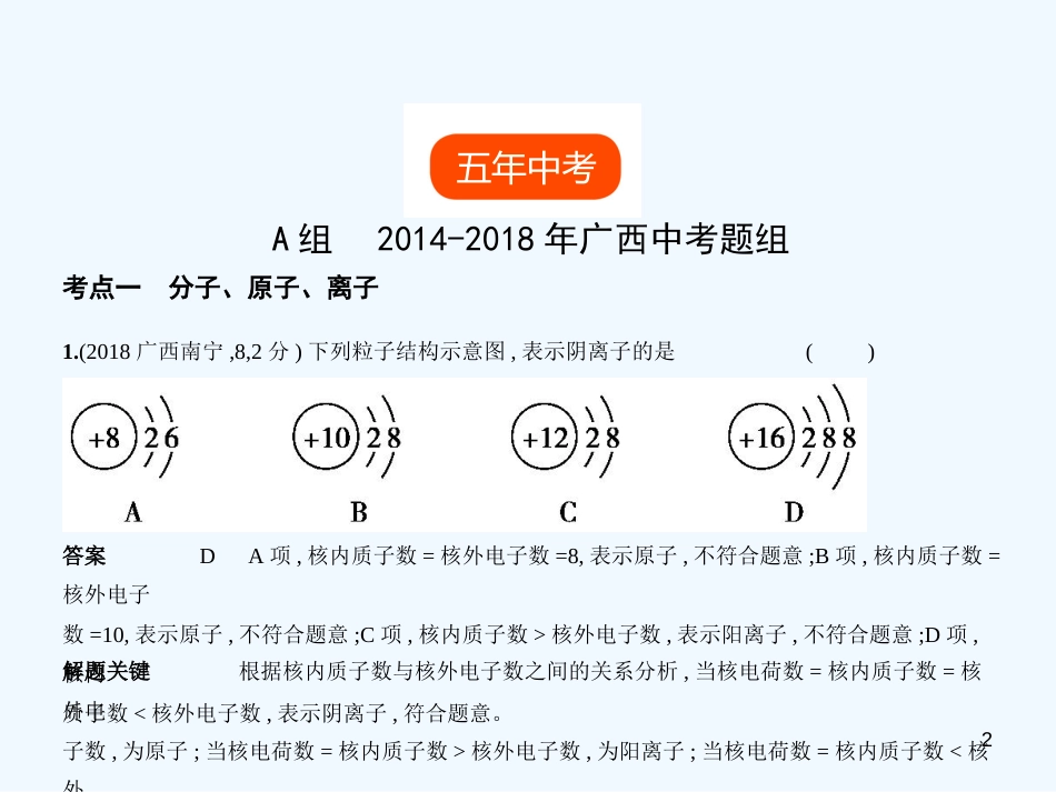 （广西专用）2019年中考化学复习 专题七 微粒构成物质（试卷部分）优质课件_第2页