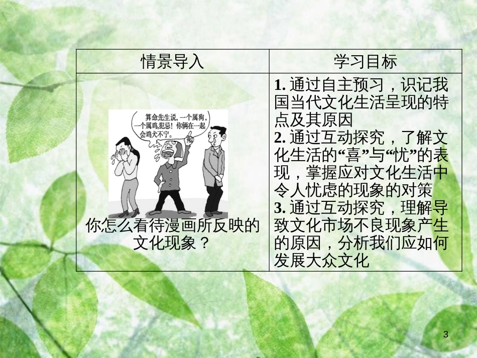 高中政治 第四单元 发展中国特色社会主义文化 第八课 第一框 色彩斑斓的文化生活优质课件 新人教版必修3_第3页