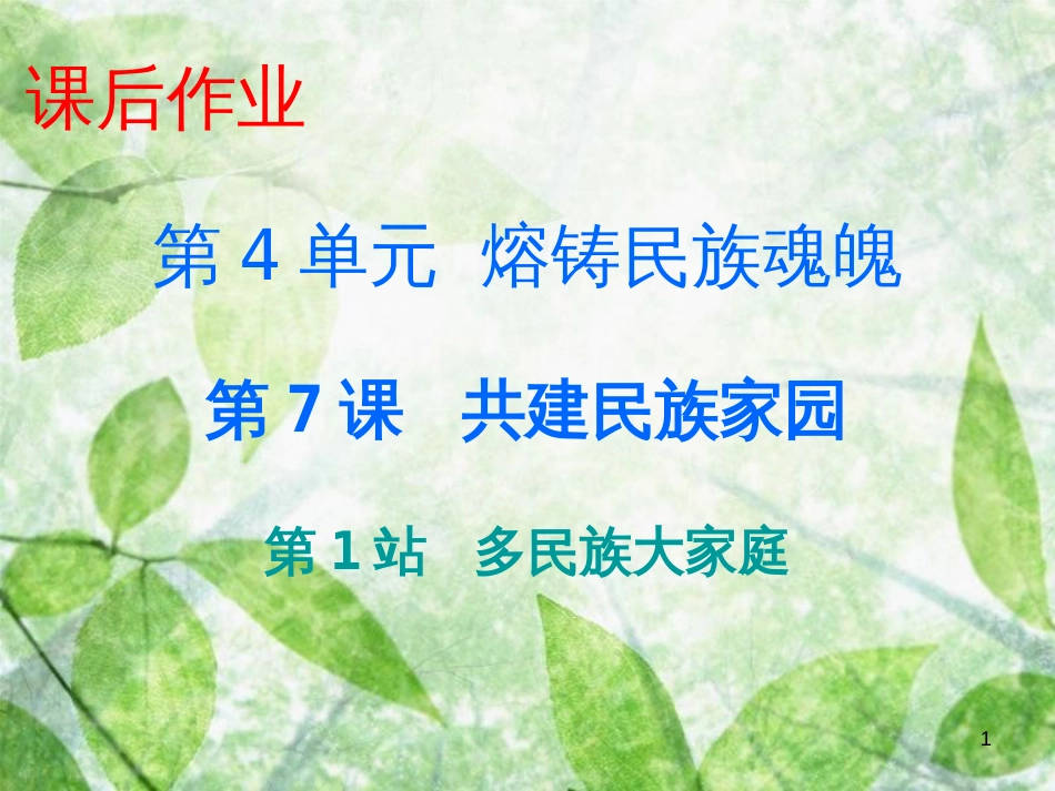 九年级道德与法治上册 第4单元 熔铸民族魂魄 第7课 共建民族家园 第1站 多民族大家庭优质课件 北师大版_第1页