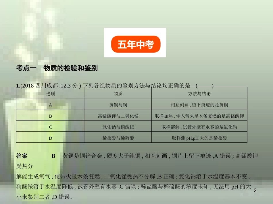 （全国版）2019年中考化学复习 专题十四 物质的检验、推断和提纯（试卷部分）优质课件_第2页