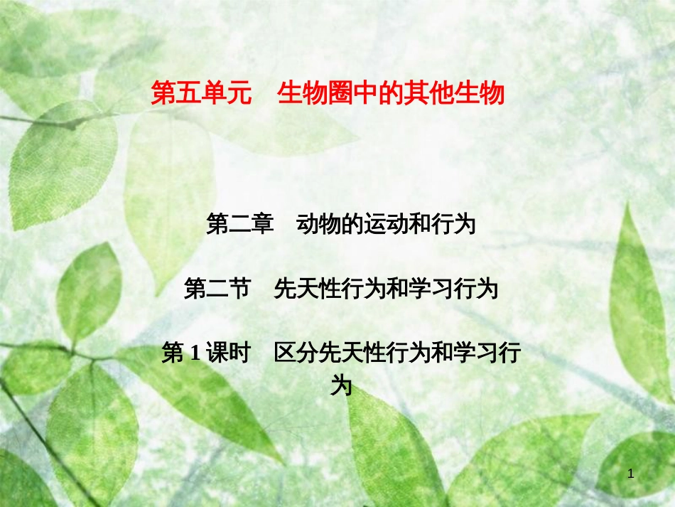 八年级生物上册 第5单元 第2章 第2节 先天性行为和学习行为（第1课时 区分先天性行为和学习行为）习题优质课件 （新版）新人教版_第1页