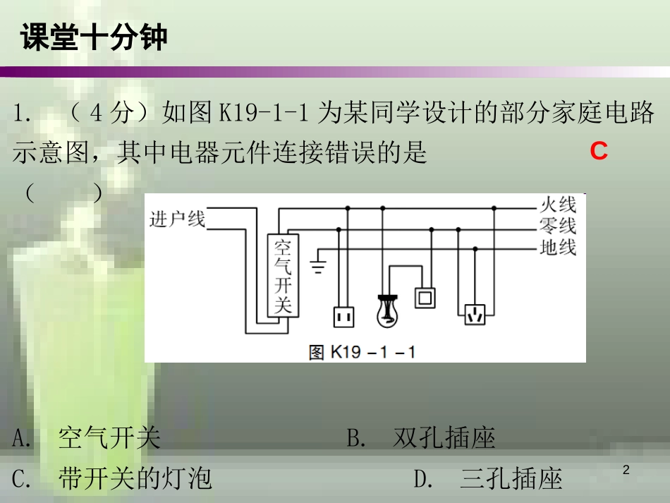 九年级物理全册 19.1 家庭电路课堂十分钟优质课件 （新版）新人教版_第2页