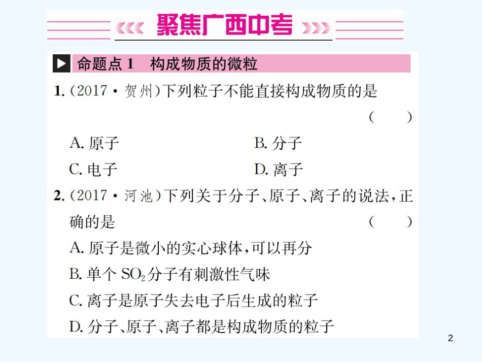 （广西专版）2019年中考化学总复习 教材考点梳理 第3单元 物质构成的奥秘优质课件_第2页