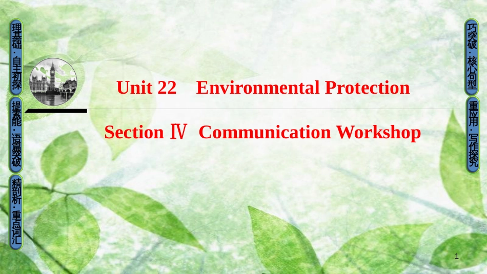 高中英语 Unit 22 Environmental Protection Section Ⅳ Communication Workshop优质课件 北师大版选修8_第1页