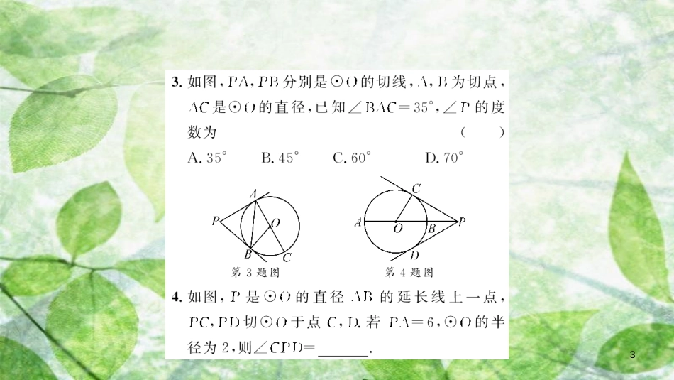 九年级数学上册 第二十四章 圆 24.2 点和圆、直线和圆的位置关系 24.2.2 直线和圆的位置关系 第3课时 切线长定理和三角形的内切圆习题优质课件 （新版）新人教版_第3页