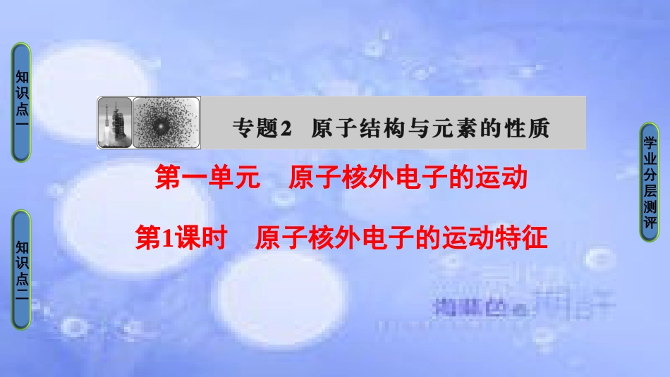 高中化学 专题2 原子结构与元素的性质 第1单元 原子核外电子的运动（第1课时）原子核外电子的运动特征课件 苏教版选修3_第1页