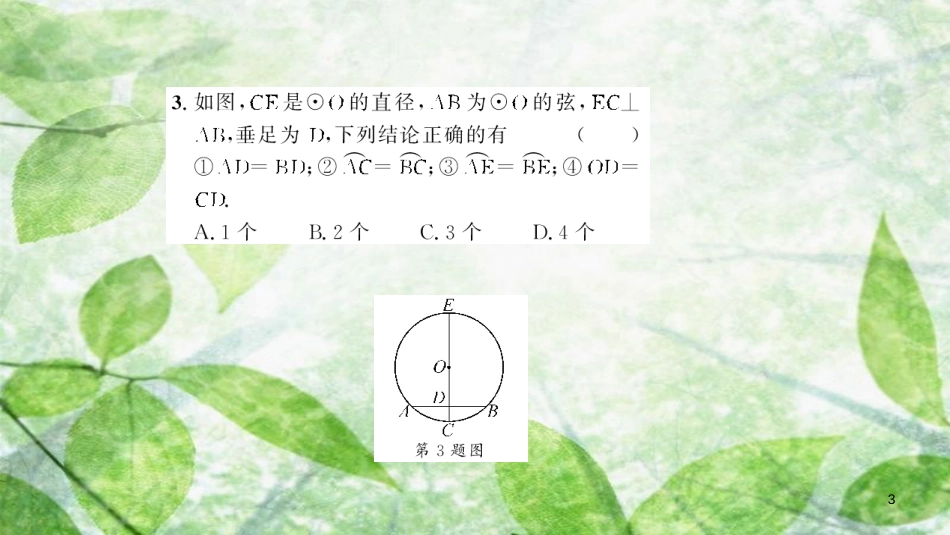 2018-2019学年九年级数学上册 第二十四章 圆 24.1 圆的有关性质 24.1.2 垂直于弦的直径习题优质课件 （新版）新人教版_第3页