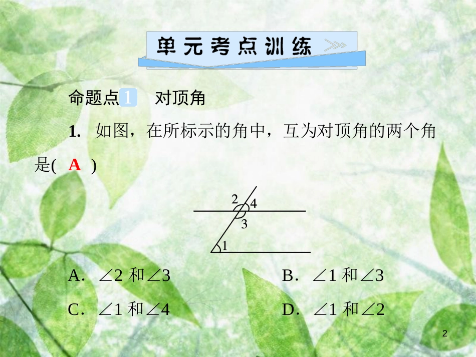 七年级数学上册 第5章《相交线与平行线》单元综合复习（五）相交线与平行线优质课件 （新版）华东师大版_第2页