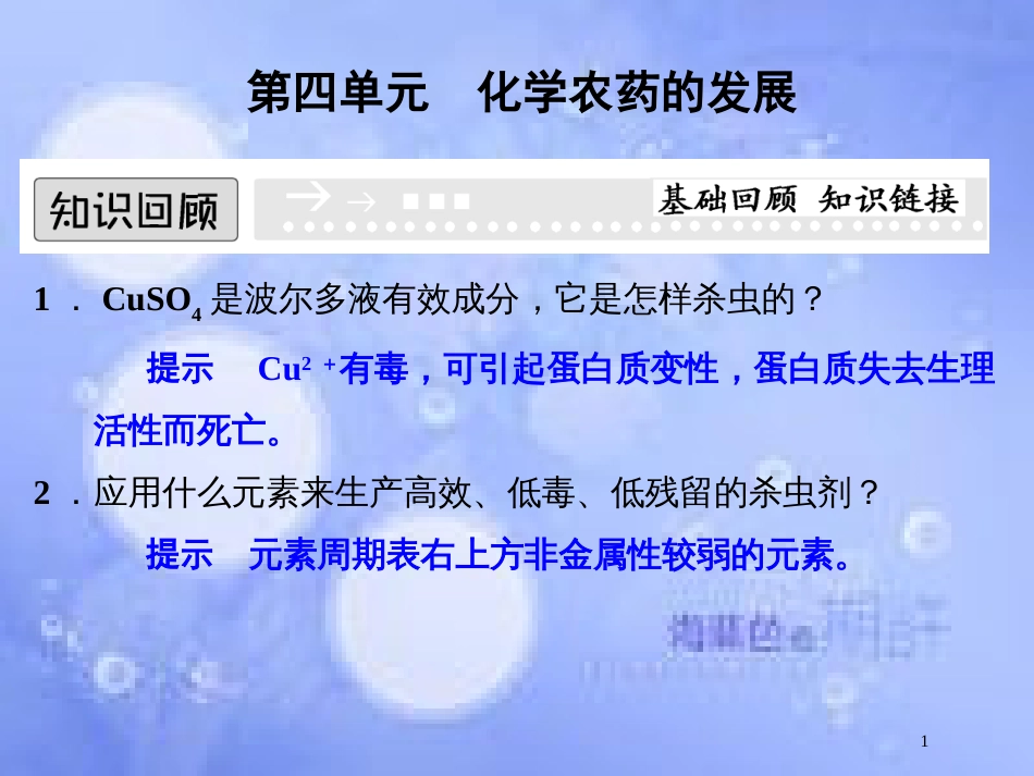 高中化学 专题五 为现代农业技术添翼 5.4 化学农药的发展课件 苏教版选修2_第1页