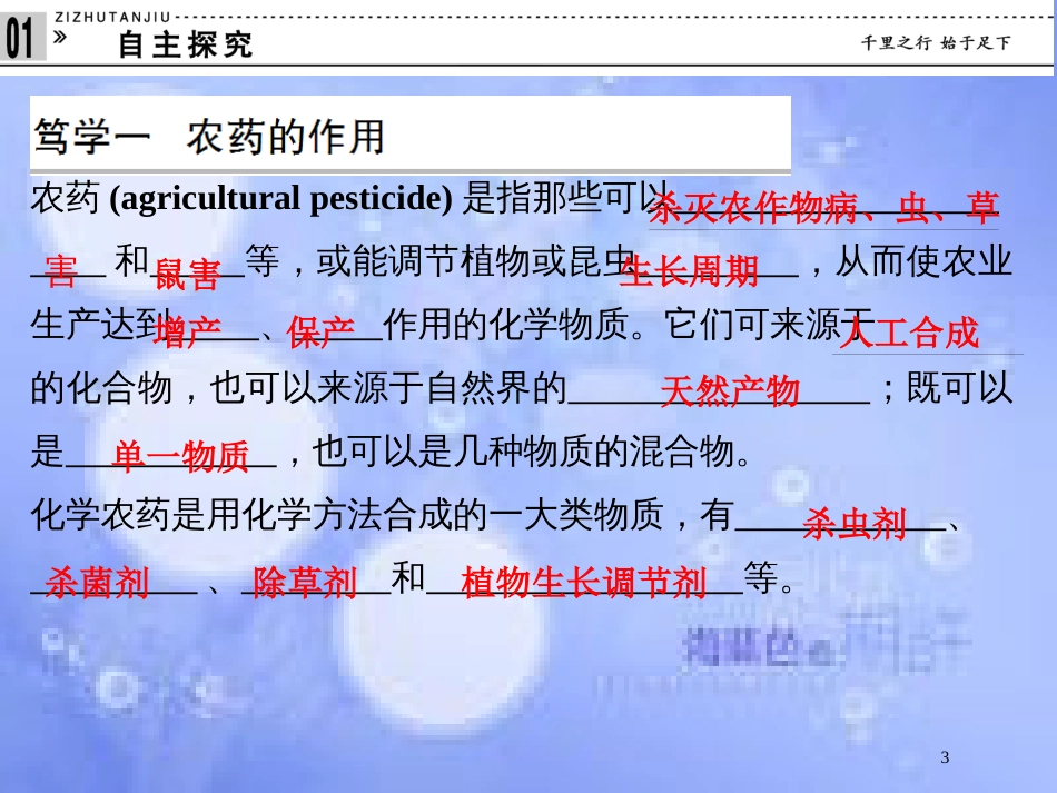 高中化学 专题五 为现代农业技术添翼 5.4 化学农药的发展课件 苏教版选修2_第3页