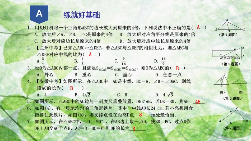 九年级数学上册 第四章 相似三角形 4.5 三角形相似的的性质及其应用（1）优质课件 （新版）浙教版_第2页