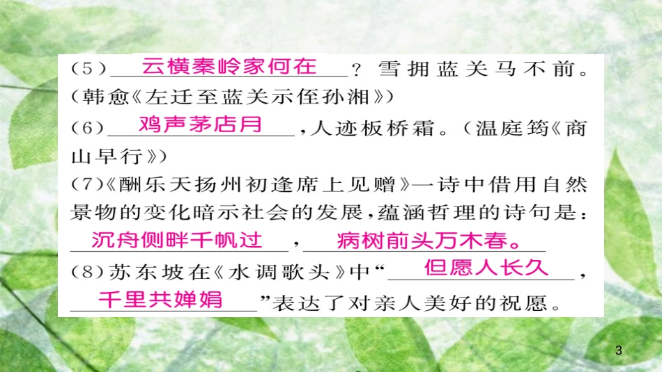 九年级语文上册 古诗文积累与阅读专训（一）习题优质课件 新人教版_第3页
