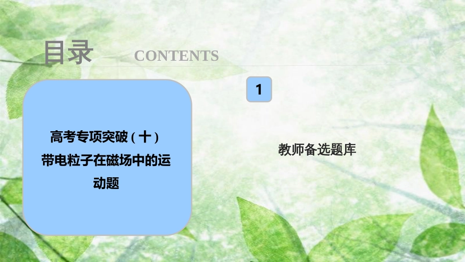 高考物理一轮复习 第九章 磁场 高考专项突破（十）带电粒子在磁场中的运动题优质课件_第1页