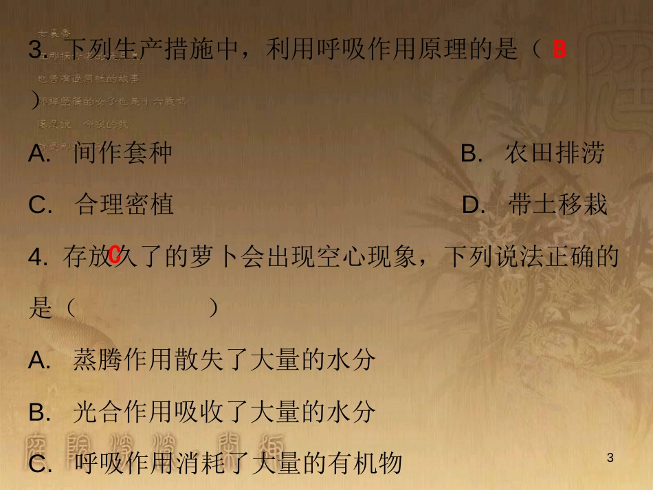 七年级生物上册 第三单元 第五章 第二节 绿色植物的呼吸作用课堂十分钟优质课件 （新版）新人教版_第3页
