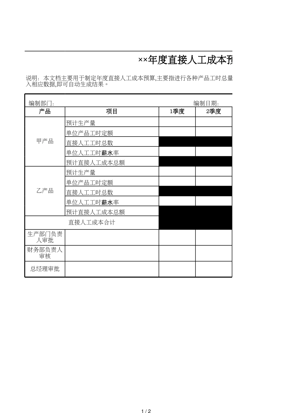 36直接人工成本预算表_第1页