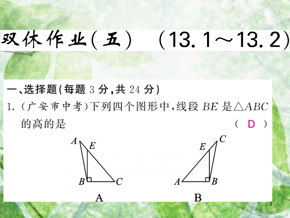 八年级数学上册 双休作业（五）习题优质课件 （新版）沪科版_第1页