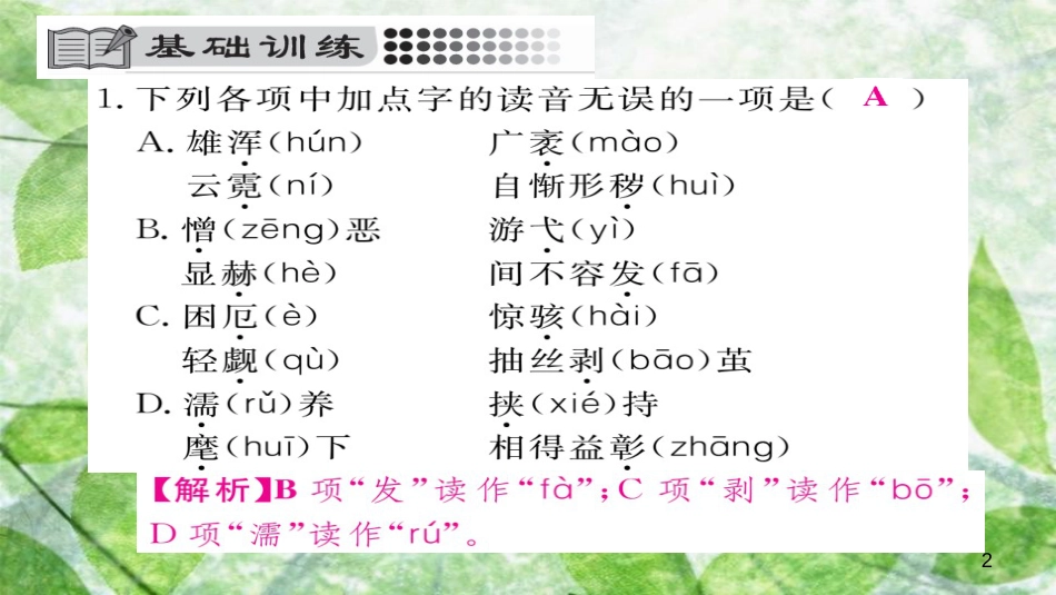 九年级语文上册 第二单元 9精神的三间小屋习题优质课件 新人教版_第2页