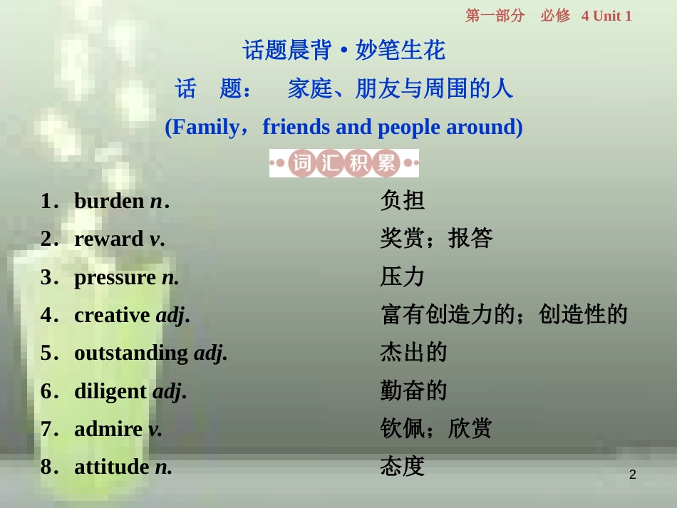 高考英语一轮复习 第一部分 基础考点聚焦 Unit 1 Women of achievement优质课件 新人教版必修4_第2页