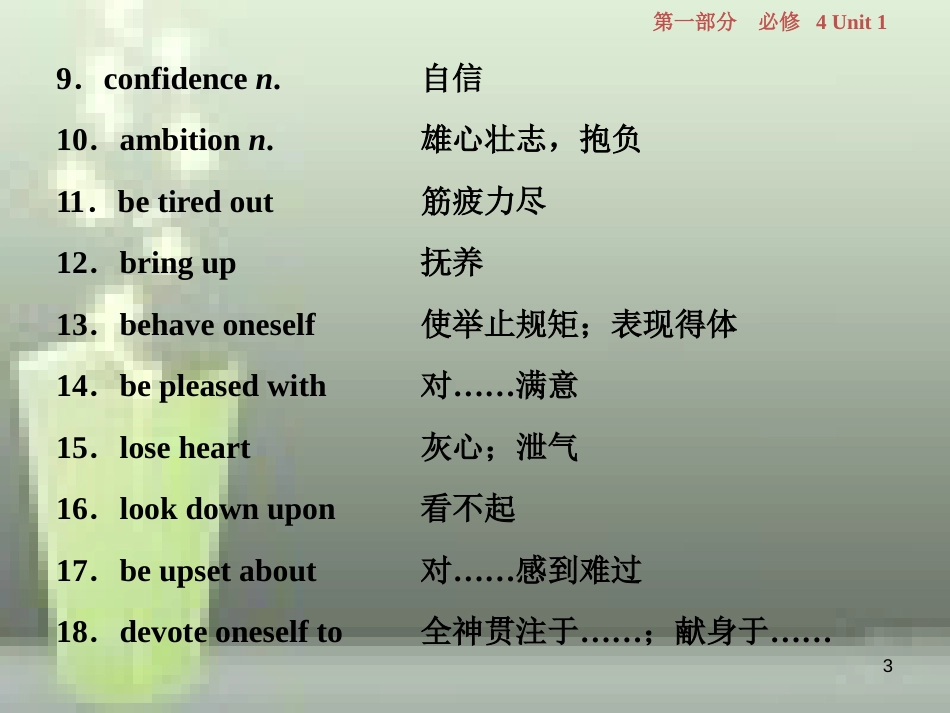 高考英语一轮复习 第一部分 基础考点聚焦 Unit 1 Women of achievement优质课件 新人教版必修4_第3页