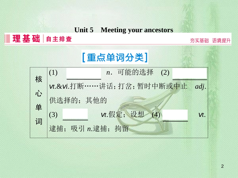 高三英语一轮复习 基础必备 Unit 5 Meeting your ancestors优质课件 新人教版选修8_第2页