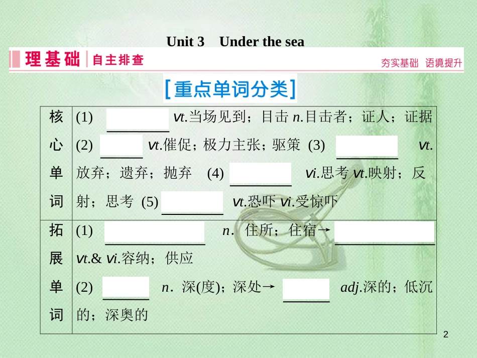 高三英语一轮复习 基础必备 Unit 3 Under the sea优质课件 新人教版选修7_第2页