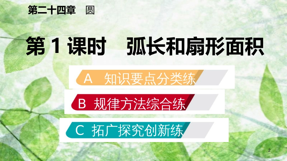 九年级数学上册 第24章 圆 24.4 弧长和扇形面积 24.4.1 弧长和扇形面积（作业本）优质课件 （新版）新人教版_第2页