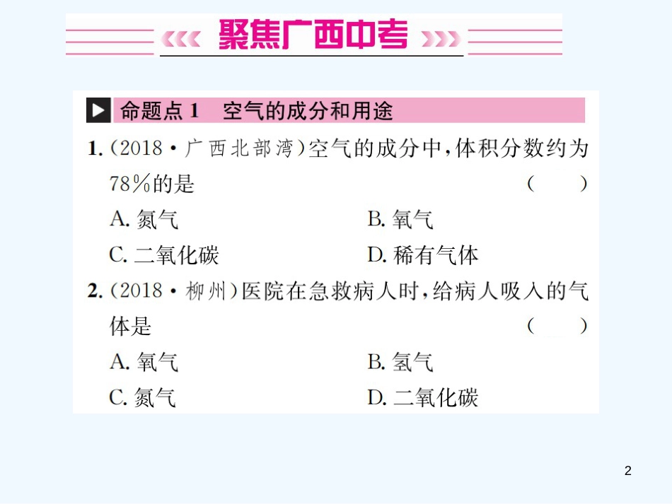 （广西专版）2019年中考化学总复习 教材考点梳理 第2单元 我们周围的空气优质课件_第2页