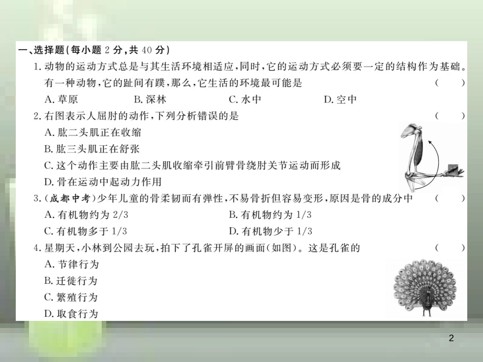 八年级生物上册 期末检测卷优质课件 （新版）北师大版_第2页