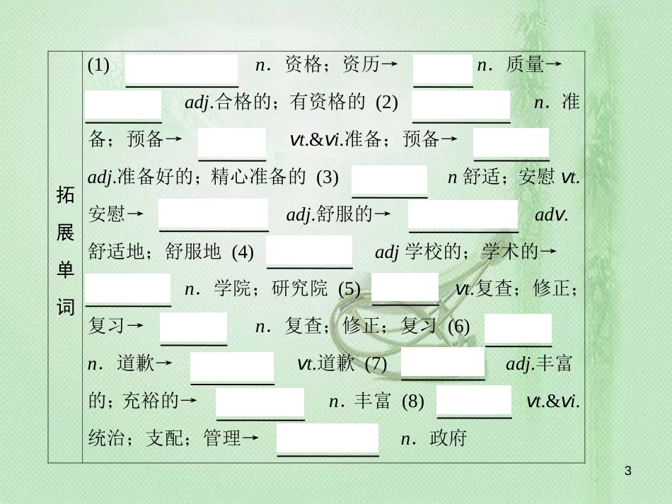 高三英语一轮复习 基础必备 Unit 5 Travelling abroad优质课件 新人教版选修7_第3页