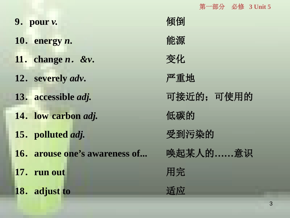 高考英语一轮复习 第一部分 基础考点聚焦 Unit 5 Canda-“The True North”新人教版必修3_第3页