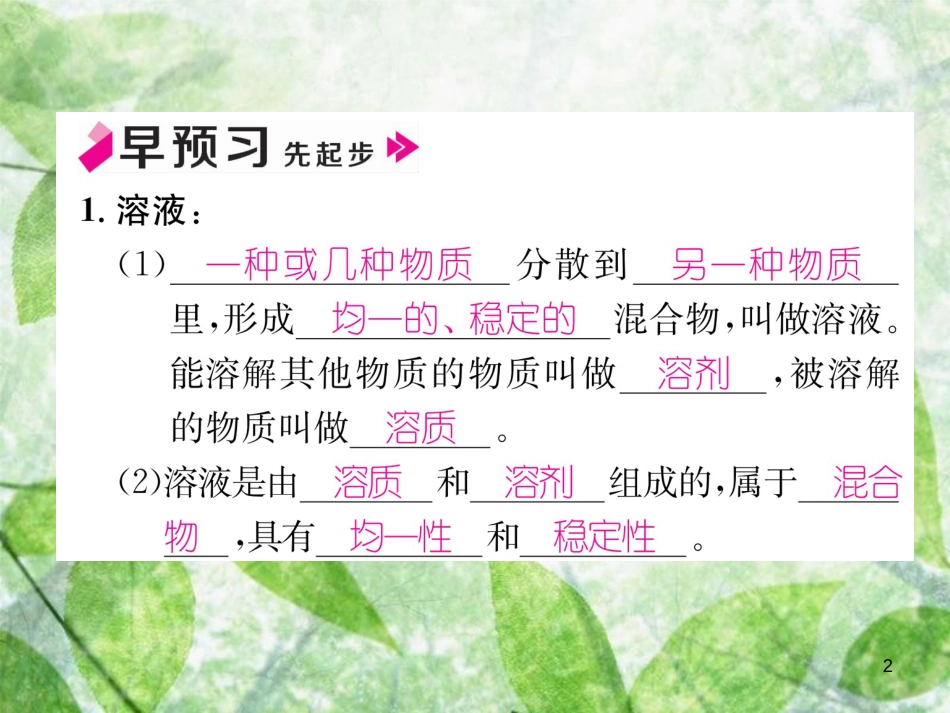 九年级化学下册 第9单元 溶液 课题1 溶液的形成作业优质课件 （新版）新人教版_第2页