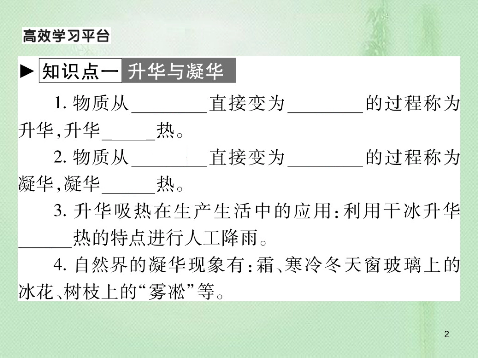 九年级物理全册 第十二章 第四节 升华与凝华习题优质课件 （新版）沪科版_第2页