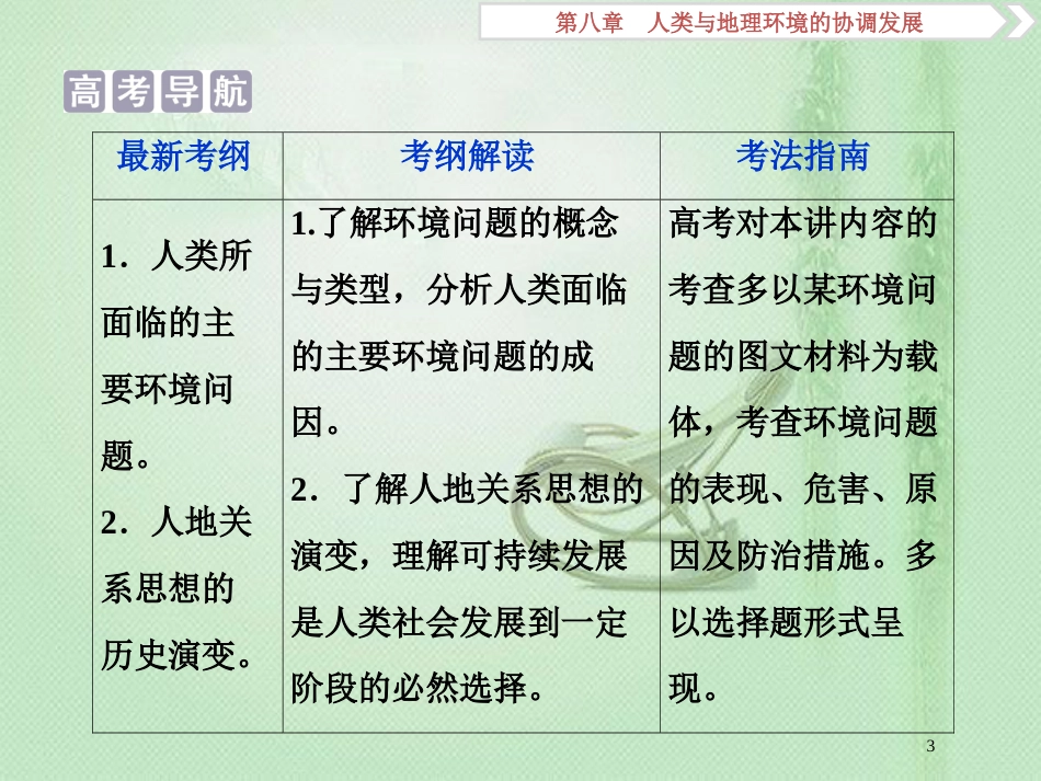 高考地理一轮复习 第8章 人类与地理环境的协调发展 第26讲 人类面临的主要环境问题及人地关系思想的演变优质课件 湘教版_第3页