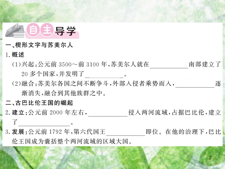 九年级历史上册 第一单元 上古亚非文明 第2课 古代两河流域优质课件 岳麓版_第2页
