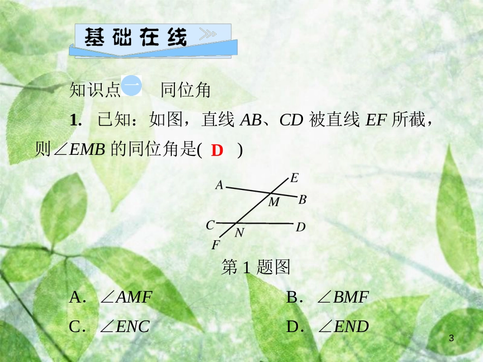 七年级数学上册 第5章 相交线与平行线 5.1 相交线 第3课时 同位角、内错角、同旁内角优质课件 （新版）华东师大版_第3页