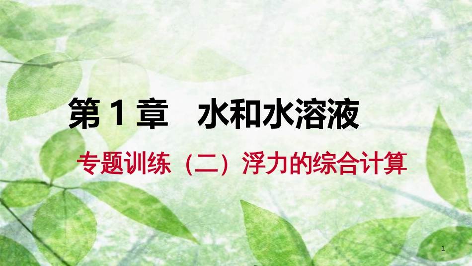 八年级科学上册 第1章 水和水的溶液 专题训练（二）浮力的综合计算优质课件 （新版）浙教版_第1页