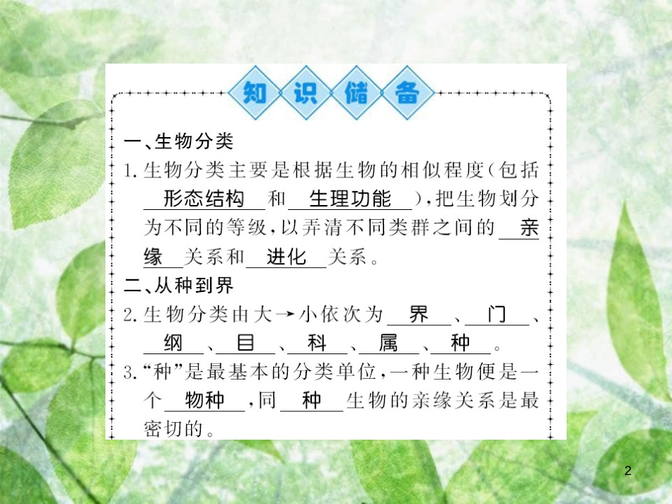 八年级生物上册 第六单元 第1章 第2节 从种到界习题优质课件 （新版）新人教版_第2页