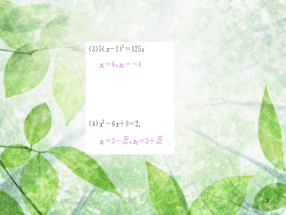 九年级数学上册 第二十一章 一元二次方程 专题强化（一）一元二次方程的解法及根的判别式习题优质课件 （新版）新人教版_第3页