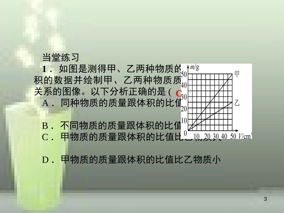 （遵义专版）八年级物理全册 5.3 科学探究 物质的密度（第1课时 探究物质的密度）课堂作业优质课件 （新版）沪科版_第3页