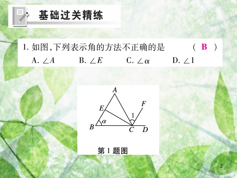 七年级数学上册 第4章 图形的初步认识 4.6 角 4.6.1 角练习优质课件 （新版）华东师大版_第2页